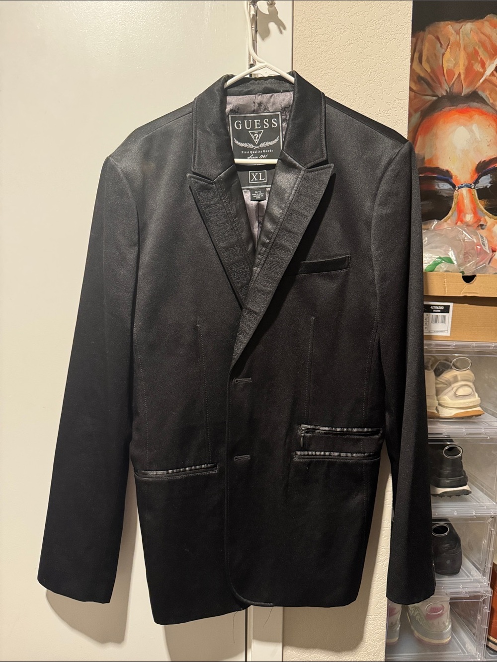 GUESS Black Men's Blazer with Satin Trim